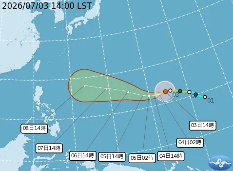 ▲巴威預估下週三後開始北轉，下週五可能最接近台灣，但路徑仍有變數。（圖／取自中央氣象署）