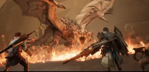 ▲《魔物獵人：旅人》公開全新大型魔物戰鬥畫面，玩家可使用不同武器協力討伐強敵。（圖／MHO YouTube）