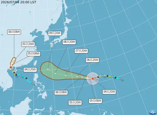 ▲中央氣象署今（4）日20時公布巴威颱風最新路徑潛勢預報圖。（圖／中央氣象署）
