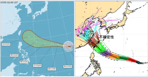 ▲吳德榮表示，5天之後、強颱「巴威」持續向西北，路徑的不確定性逐漸擴大。（圖／氣象應用推廣基金會．洩天機教室）