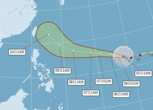 ▲巴威颱風路徑緩慢向台灣靠近，預估周五（7月10日）風雨影響最大。（圖／中央氣象署cwa.gov.tw）