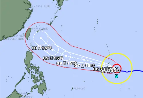 ▲巴威颱風日本氣象廳5日下午最新路徑預報。（圖／日本氣象廳）