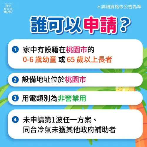 ▲誰可以申請冷氣補助第二波「最高現金5000元」，補助對象一覽。（圖／翻攝自桃園環保局FB）