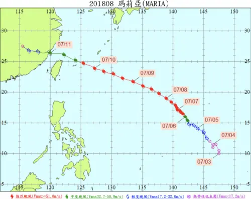 ▲巴威颱風與2018年的瑪莉亞颱風有許多相似之處，包括強度、路徑、影響時間等。（圖／中央氣象署cwa.gov.tw）
