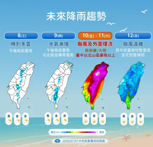 ▲周四台灣天氣都還風和日麗，周五巴威颱風殺到，全台開始炸雨，北部地區、中南部山區都下到紫爆。（圖/中央氣象署cwa.gov.tw）