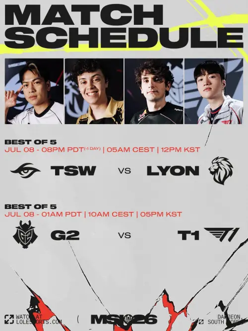 ▲2026 MSI季中邀請賽7/8賽程。（圖／LOL Esports臉書粉專）