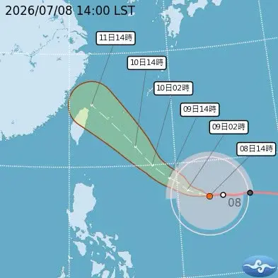 ▲強烈颱風巴威持續朝台灣進逼，中央氣象署最快預計，明（9）日深夜至週五清晨就會發布陸警。（圖／中央氣象署cwa.gov.tw）