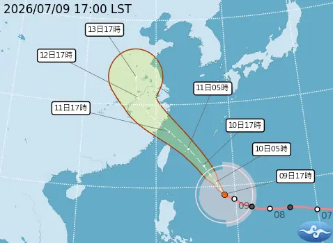▲巴威颱風路徑，最大機率還是從北部近海通過，颱風暴風圈預估周五傍晚至晚上，會接觸台灣本島陸地。（圖／中央氣象署cwa.gov.tw）