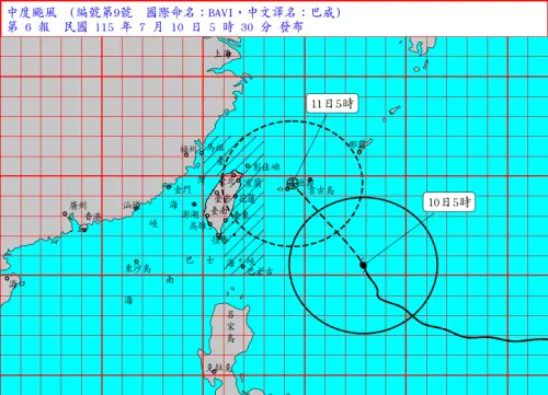 中颱巴威05:30發陸上警報！氣象署揭警戒範圍　風雨最猛時間出爐