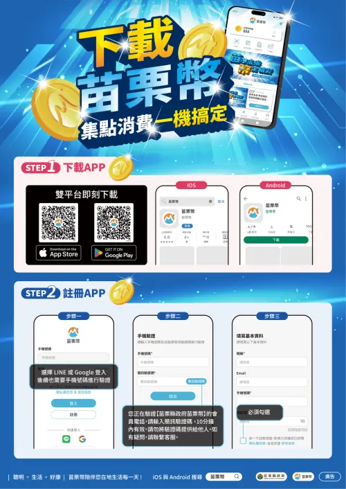 ▲苗栗幣APP可在Google Play、App Store雙平台下載。（圖／苗栗縣政府）