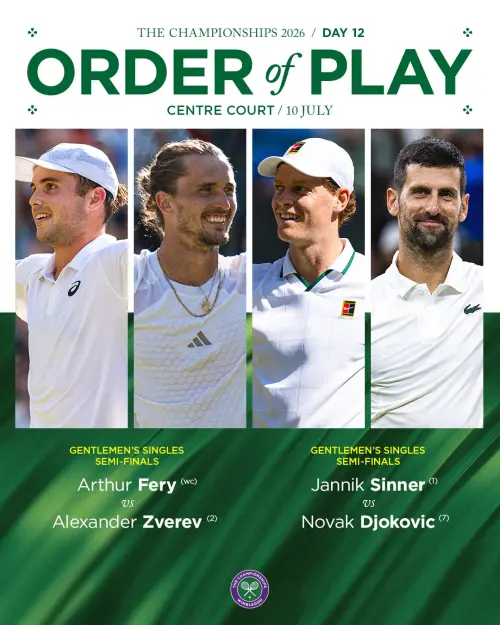 ▲溫布頓男單四強賽將在7月10日開打。（圖／取自Wimbledon X）