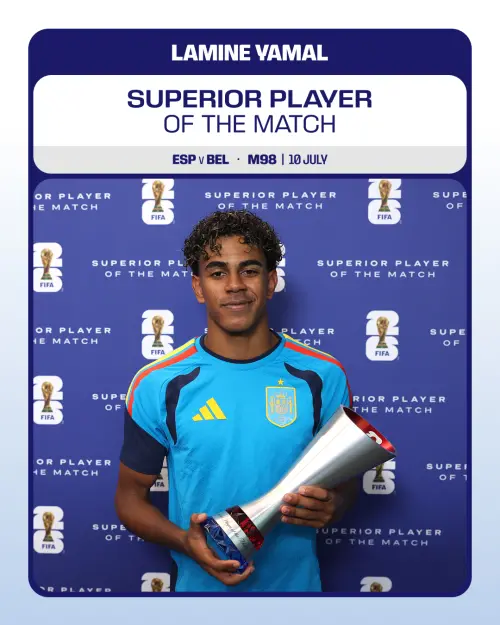 ▲亞馬爾至今5次面對法國頭號球星姆巴佩（Kylian Mbappe），最終全部取得勝利。（圖／翻攝自FIFA World Cup X）