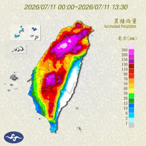 ▲中央氣象署公布7月11日累積雨量圖。（圖／中央氣象署cwa.gov.tw）