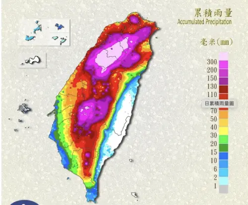 颱風豪雨下到整片發紫！全台「雨量排行」一覽　新竹五峰668毫米