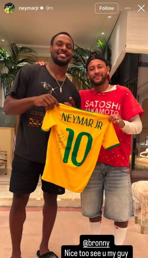 ▲布朗尼在長人如林的NBA賽場上，經常被視為身材較為矮小的後衛，但當他與內馬爾站在一起時，體型的巨大落差立刻引發網友驚呼。（圖／翻攝自內馬爾IG）