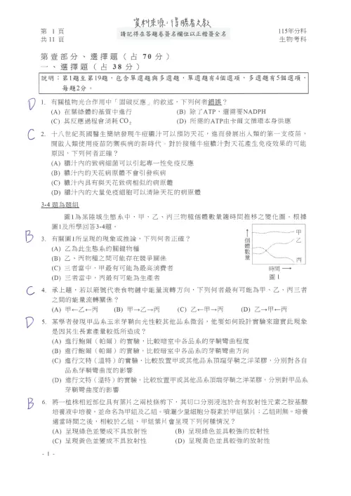▲115分科測驗生物參考解答。（圖／得勝者文教提供）