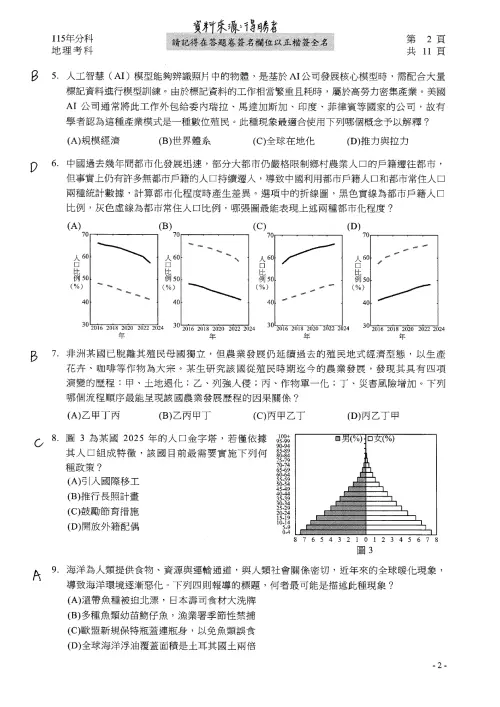 ▲115分科測驗地理科解答。（圖／得勝者文教提供）