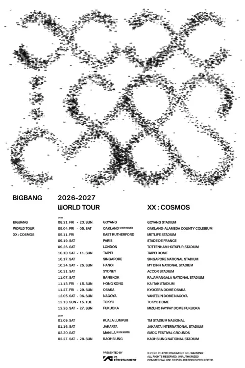 ▲BIGBANG出道20週年演唱會名稱出爐，確定造訪19個城市、總計表演33場，而台灣高雄是最後一站。（圖／X@BIGBANG、YG）