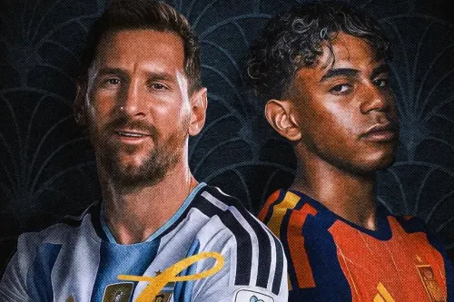 ▲阿根廷球王梅西（Lionel Messi）將在決賽迎戰西班牙超新星亞馬爾（Lamine Yamal）。（圖／取自Selección Argentina in English X）