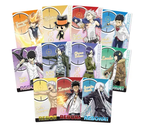 ▲《家庭教師HITMAN REBORN!》主題Café推出角色紀念卡，集結澤田綱吉、里包恩、獄寺隼人、山本武、雲雀恭彌、六道骸等人氣角色。（圖／曼迪傳播提供）