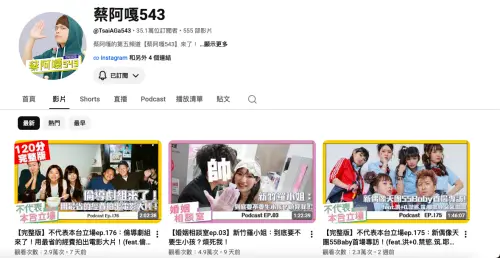 ▲頻道「蔡阿嘎543」上一次更新上片已是7天前。（圖／蔡阿嘎YT）