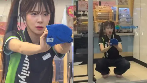 ▲李多慧化身全家便利商店店員，擦玻璃時模樣相當專注。（圖／翻攝自李多慧IG@82dahyeda）
