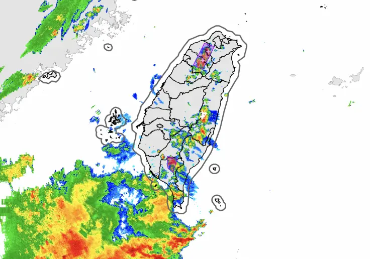 ▲中央氣象署發布大雷雨警訊，西南風不斷掃入水氣，配合午後對流發展，注意短延時強降雨發生。（圖／中央氣象署）