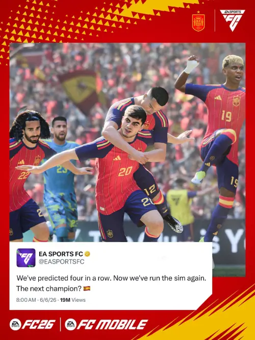 ▲早在6月6日世界盃開幕前，《EA Sports FC 26》就模擬預測西班牙最終將捧起大力神盃。（圖／EA SPORTS FC﻿）