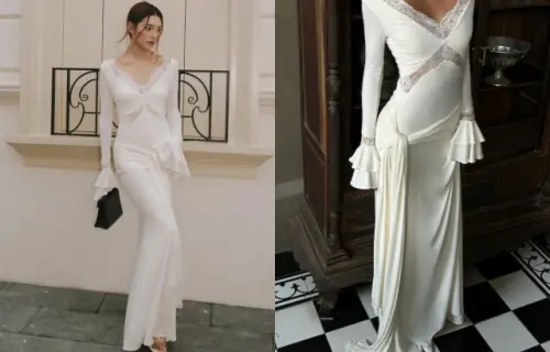 ▲余函彌品牌「MUMM」的洋裝（如左圖），與澳洲品牌「MESHKI」（如右圖）的非常相似。（圖／翻攝自MUMM官網、MESHKI官網）