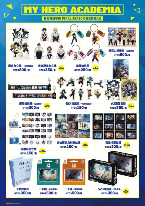 ▲《我的英雄學院 FINAL SEASON》推出10周年紀念壓克力立牌、貼紙、海報及劇照一卡通等新品。（圖／羚邦提供）