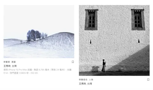 ▲台灣攝影師王小路(本名音譯：王秀玲)以iPhone拍攝景觀與黑白人物作品，分別獲得2026年IPPA「景觀組」榮譽獎及「人物組」榮譽提名。（圖／翻攝IPPAWARDS官網）