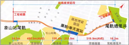 ▲信義線東延段將接續捷運信義線象山站尾軌東端，以高運量地下方案向東延伸。（圖／臺北市捷運工程局提供）
