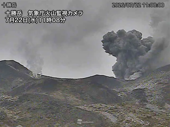▲北海道活火山十勝岳發生噴火，火山爆發濃煙直竄天際。（圖／翻攝自Weathernews）
