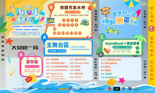 ▲「2026混東區潮FUN夏日趴」4大特區地圖（圖／取自混東區臉書）