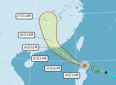 ▲紅霞颱風路徑，今日下午已經進入巴士海峽，今晚開始，花東、南台灣的雨勢會逐漸加大。（圖／中央氣象署cwa.gov.tw）