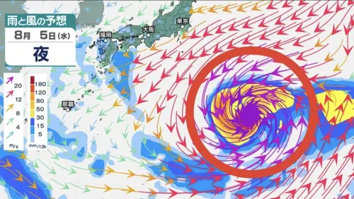 ▲最新雨量及風場模擬顯示，28日前後，日本東南方海域可能開始形成明顯的逆時針渦旋。（圖／翻攝自RSK山陽放送)
