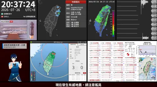 ▲台灣地震監視YouTube直播畫面中，左上角瓶中水劇烈搖晃。（圖／翻攝畫面）