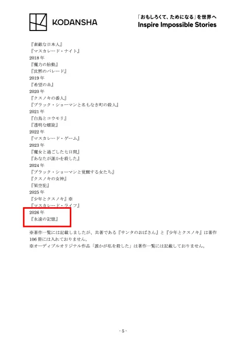 ▲講談社宣布《永遠的記憶》8月5日上市。（圖／講談社官網kodansha.co.jp）