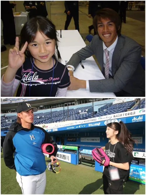 ▲前早安少女組成員牧野真莉愛在個人IG貼出6歲時，以及成為偶像後與陽岱鋼的合照。（圖／取自牧野真莉愛個人IG）