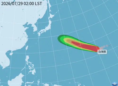 ▲白海豚颱風路徑一路往日本東南方海面前進，對台灣無威脅。（圖/中央氣象署）