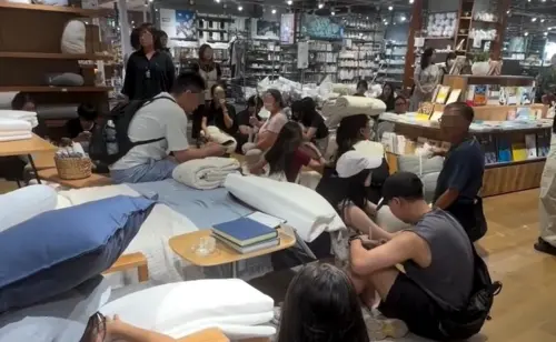 ▲無印良品店員冷靜應對熊本強震，並現場發放枕頭保護顧客。（圖／翻攝Threads@yu_tsen.0425）