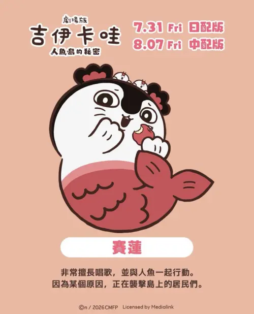 ▲賽蓮是《劇場版 吉伊卡哇 人魚島的秘密》全新登場的重要角色，故事中的神秘事件都與她有關。（圖／翻攝自羚邦臉書）