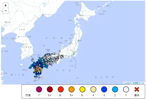 ▲熊本位於日本九州島中部，一圖看各地震度。（圖／日本氣象廳）