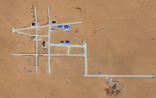 A full-scale replica of Taiwan’s Presidential Office Building and its surrounding area is shown at a PLA facility in Inner Mongolia. (Google Earth)