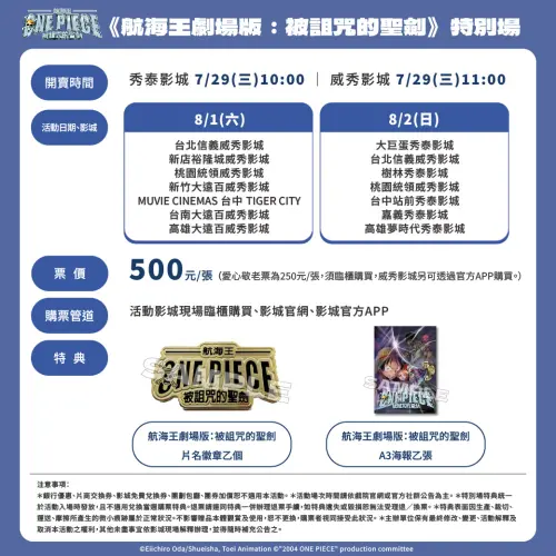 ▲▼《航海王劇場版：被詛咒的聖劍》特別場特典資訊。（圖／貳貳喜喜電影股份有限公司）