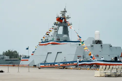 The prototype ROCS Tuo Chiang is moored during the commissioning ceremony for ROCS Tan Chiang. (Office of the President)