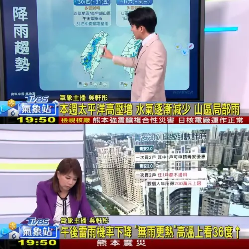 ▲吳軒彤（上圖）氣象播一半，鏡頭突然切回主播台，秦綾謙極致放鬆的模樣全國播送。（圖／Threads）