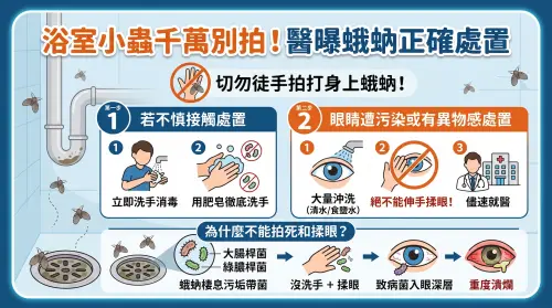 ▲不慎接觸蛾蚋應以肥皂徹底洗手，若眼睛污染請用清水或食鹽水沖洗並儘速就醫，絕不可伸手揉眼。（圖／AI協作／NOWNEWS監製）