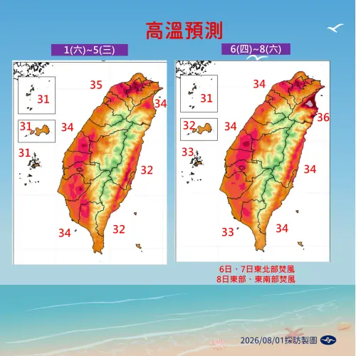 ▲下周台灣都是高溫炎熱的天氣。（圖／中央氣象署cwa.gov.tw）