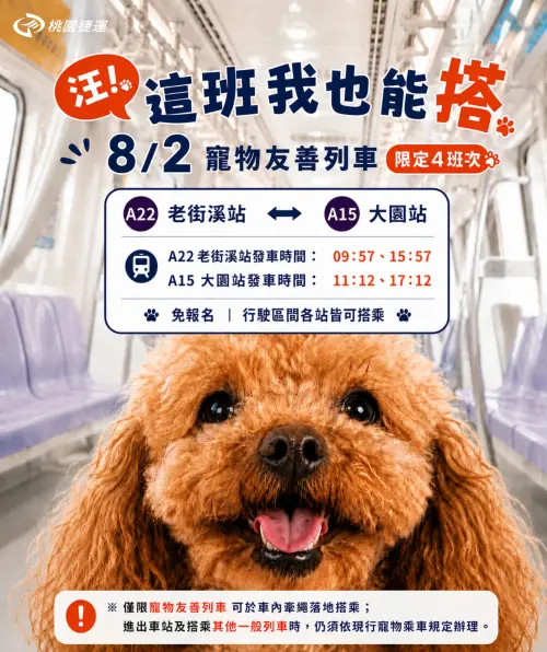 ▲「寵物友善列車」活動當天每班寵物友善列車上均會安排隨行獸醫師、保全人員及清潔人員隨車服務。（圖／桃園捷運公司）